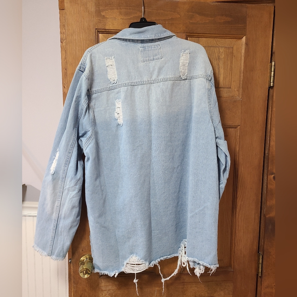 Chic Soul Distressed Light Blue Denim Jacket